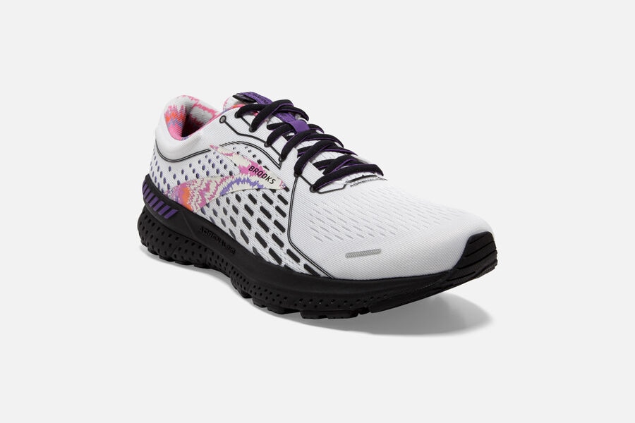 Brooks Running Shoes Mens White/Black/Purple - Adrenaline GTS 21 Road - 6089-GSBMF